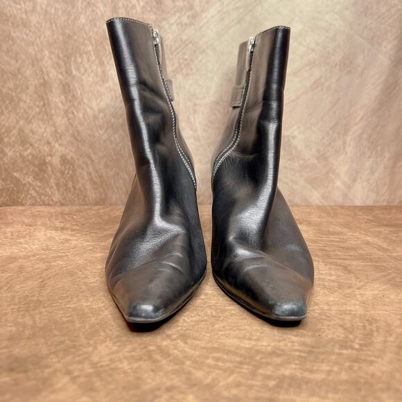 AK Anne Klein iFlex Claude Ankle Boot Kitten Heel Black Leather Pointed Toe Y2K - Picture 10 of 12